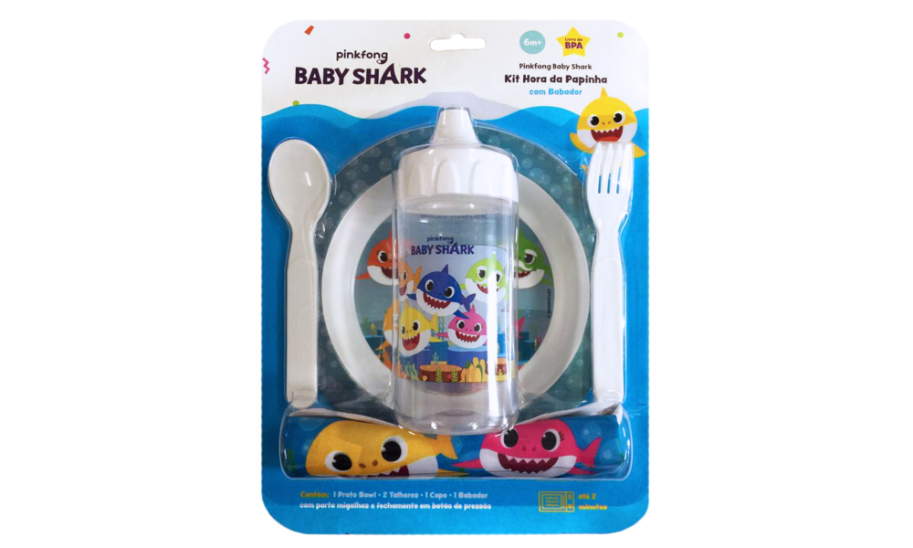 Kit Oficial A Hora Da Papinha Baby Shark C/ Babador Babygo
